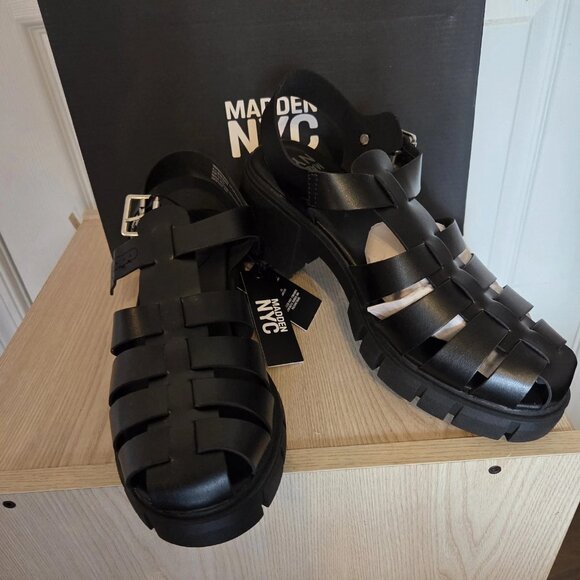 Madden NYC NWT Black Fisherman Sandals Adjustable Straps Foam Insole Size 10 - Picture 2 of 10